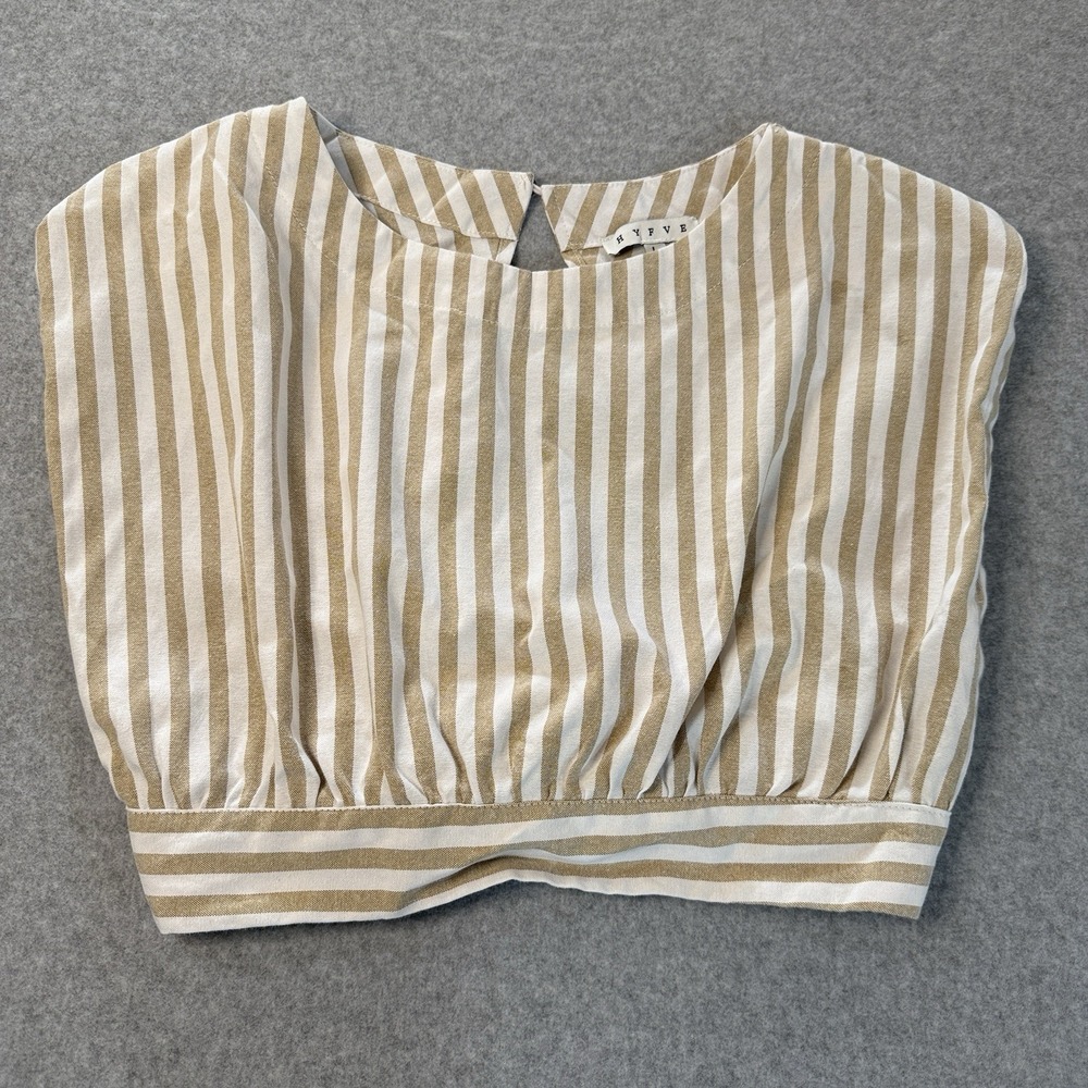 Hyfve Open Back Linen Blend Crop Top L Tie Back Trendy Cottagecore Boho Tan
